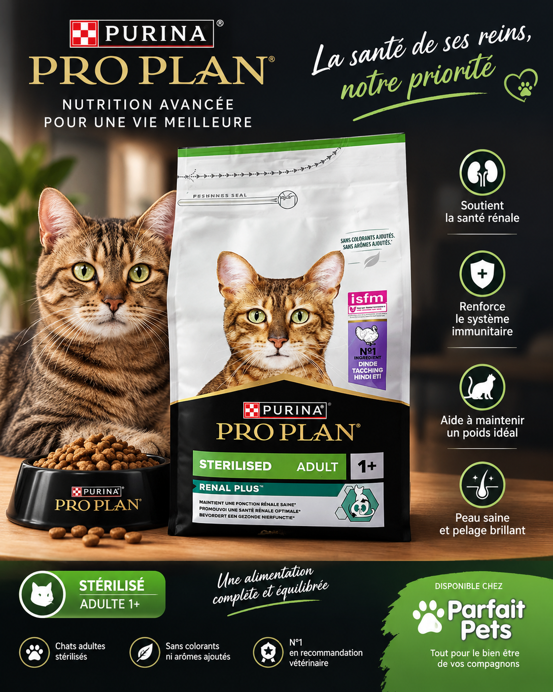Purina Pro Plan Sterilised Adult 1+ (Renal Plus) – Saveur Dinde(1,5kg)