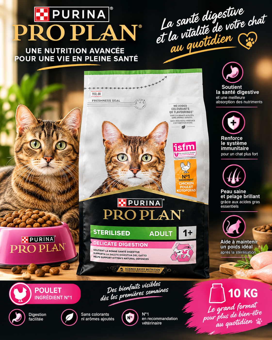 Purina Pro Plan Sterilised Adult 1+ (Delicate Digestion) – Saveur Poulet (10 kg)