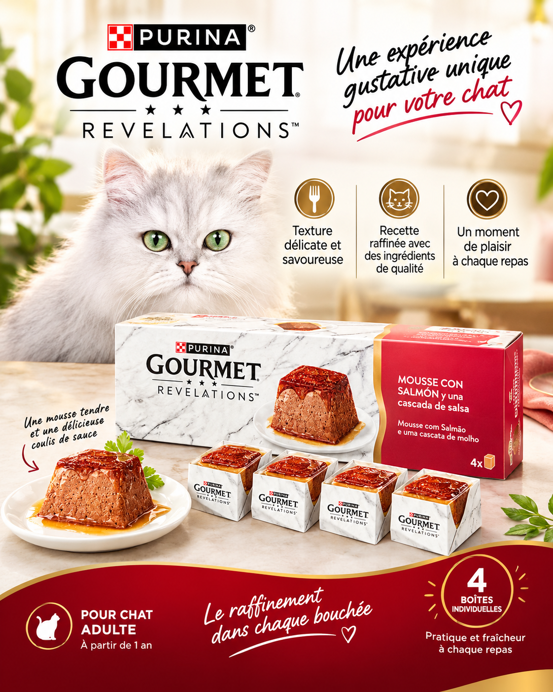 Purina Gourmet Revelations – Mousse au Saumon avec sa Cascade de Sauce (Pack 4x)