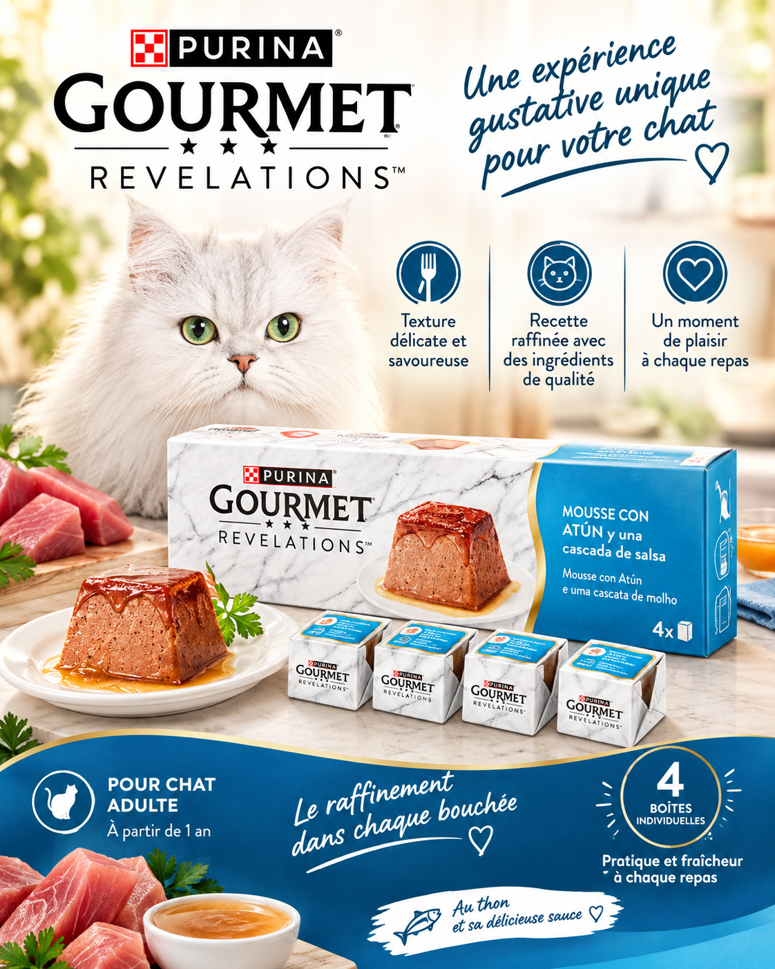 Purina Gourmet Revelations – Mousse au Thon avec sa Cascade de Sauce (Pack 4x)