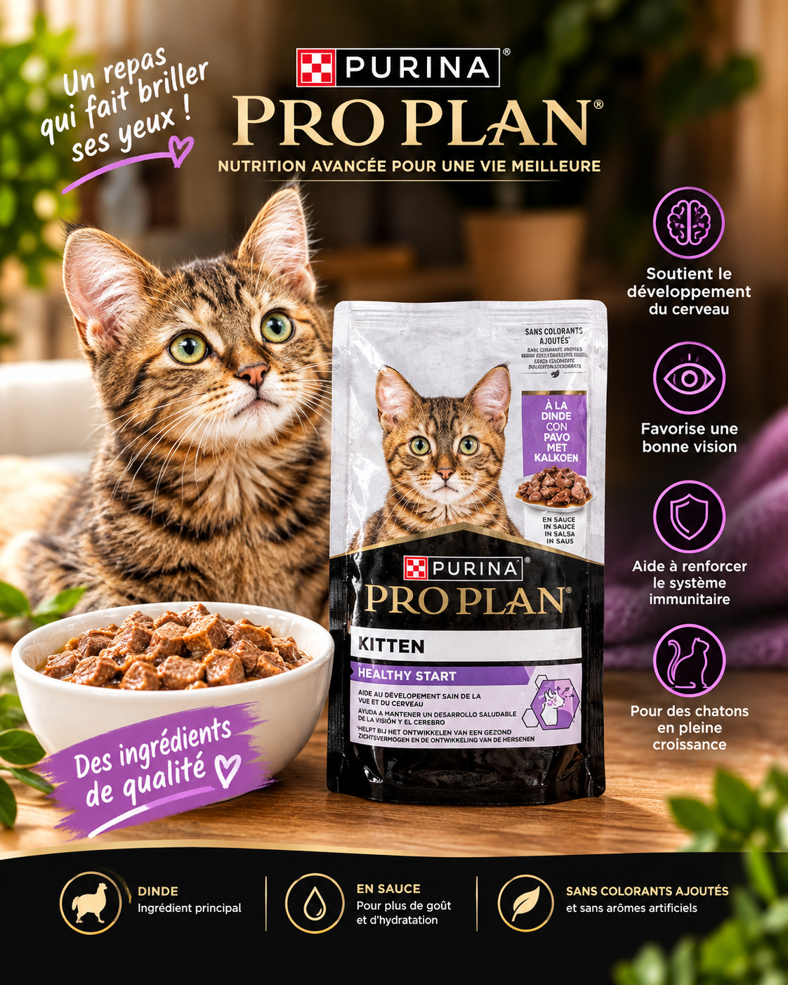 Purina Pro Plan Kitten Healthy Start – À la Dinde en Sauce (Sachet fraîcheur)