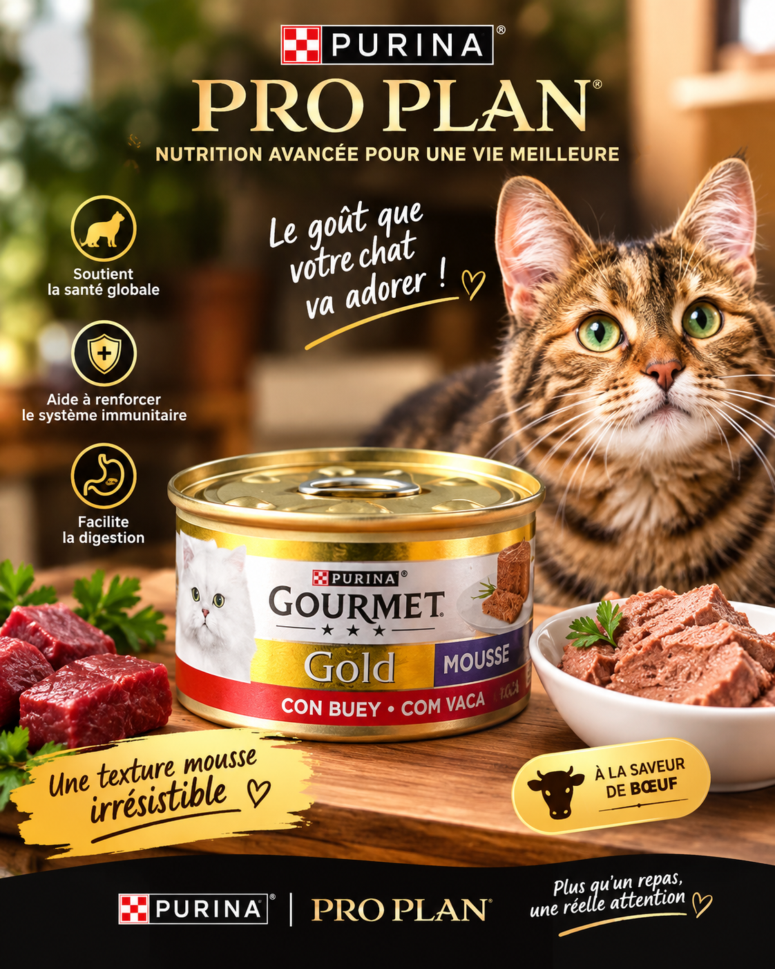 Purina Gourmet Gold Mousse – Au Bœuf (Boîte)