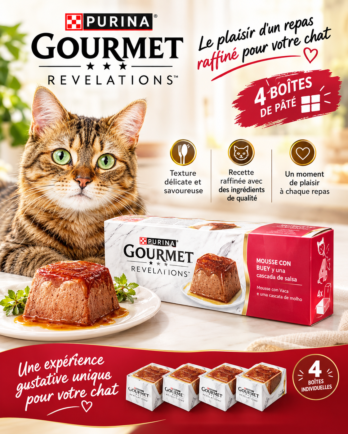 Purina Gourmet Revelations – Mousse au Bœuf avec sa Cascade de Sauce (Pack 4x)